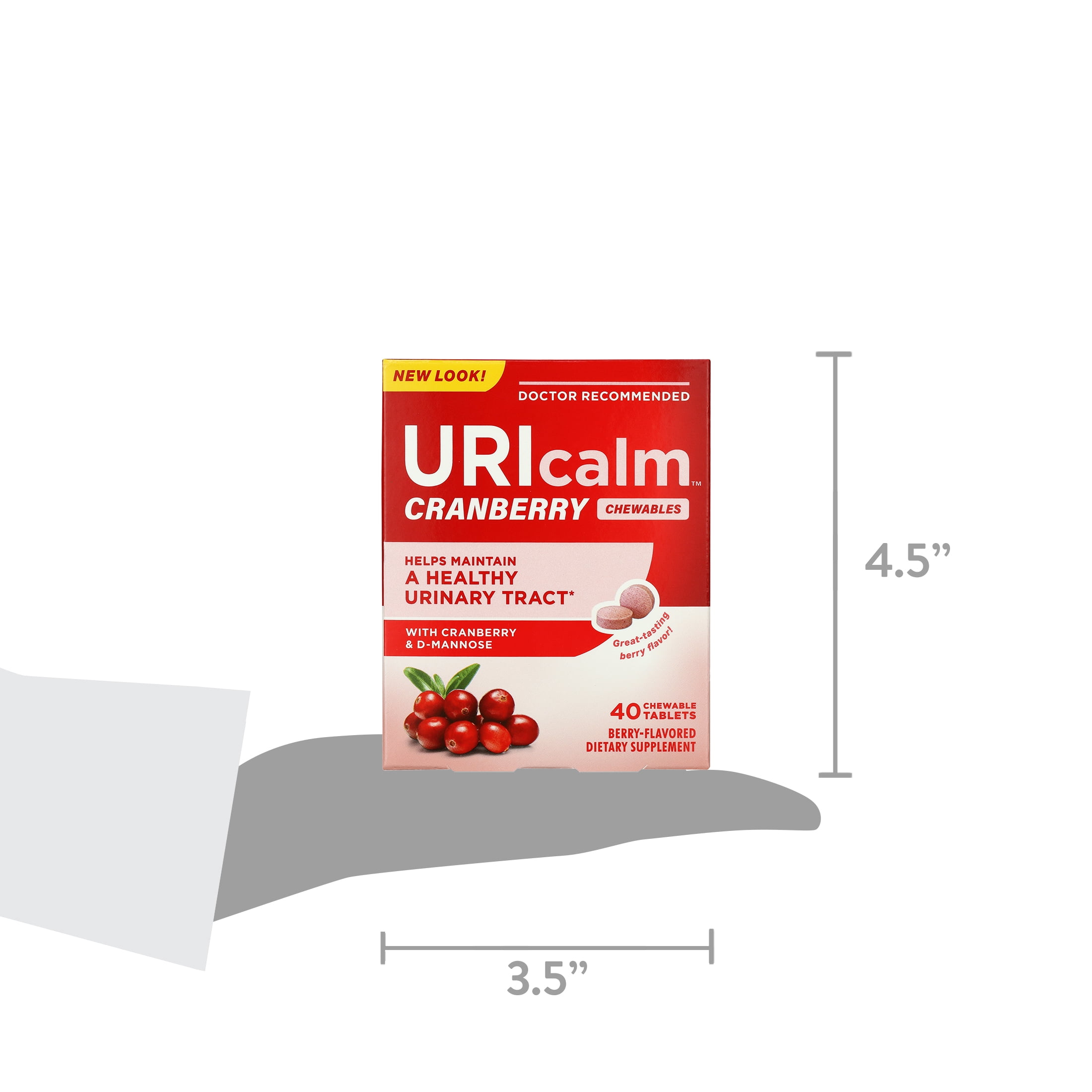 URIcalm Cranberry Urinary Tract Health Supplement, Chewable, Women's Health, Berry Flavor, 40 Count