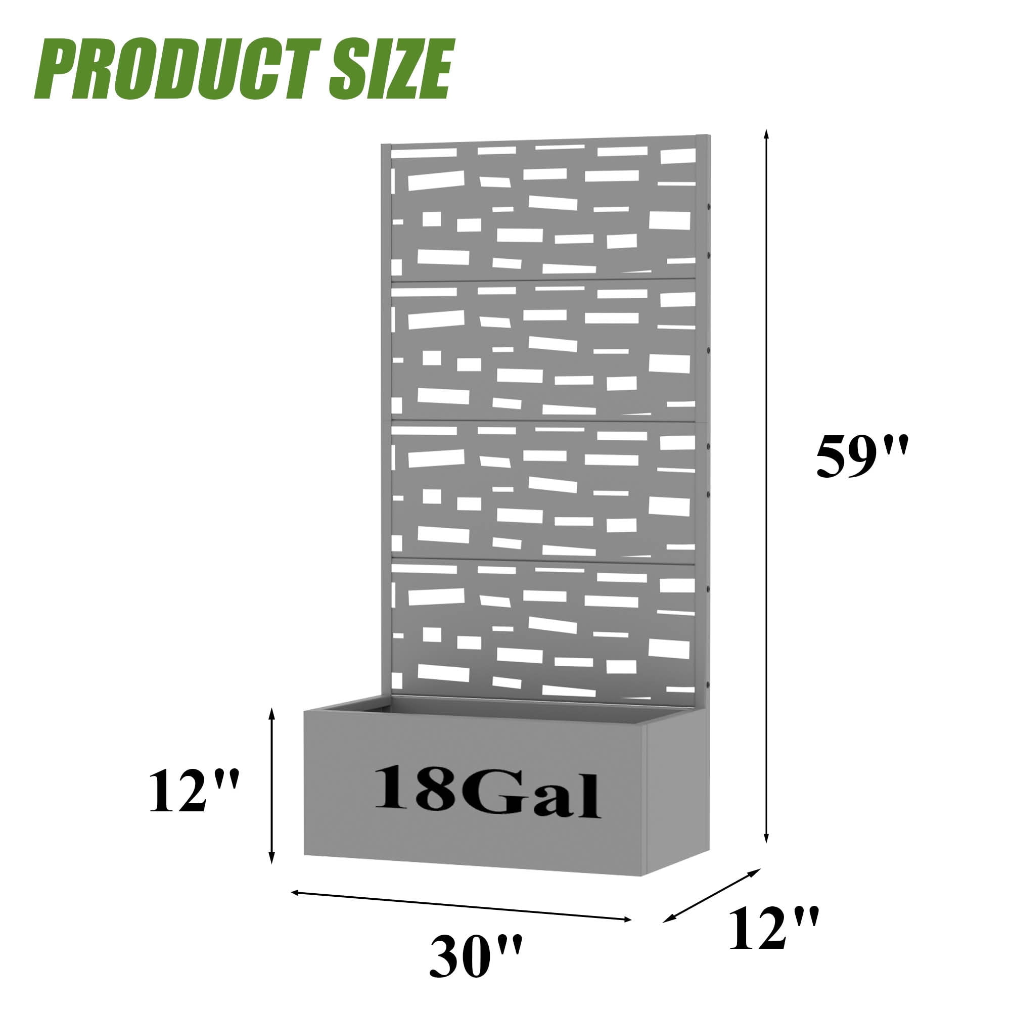 MAYEERTY 59X30" Metal Outdoor Gray Privacy Screen with Planter Box for Backyard & Garden, 4 Piece Set
