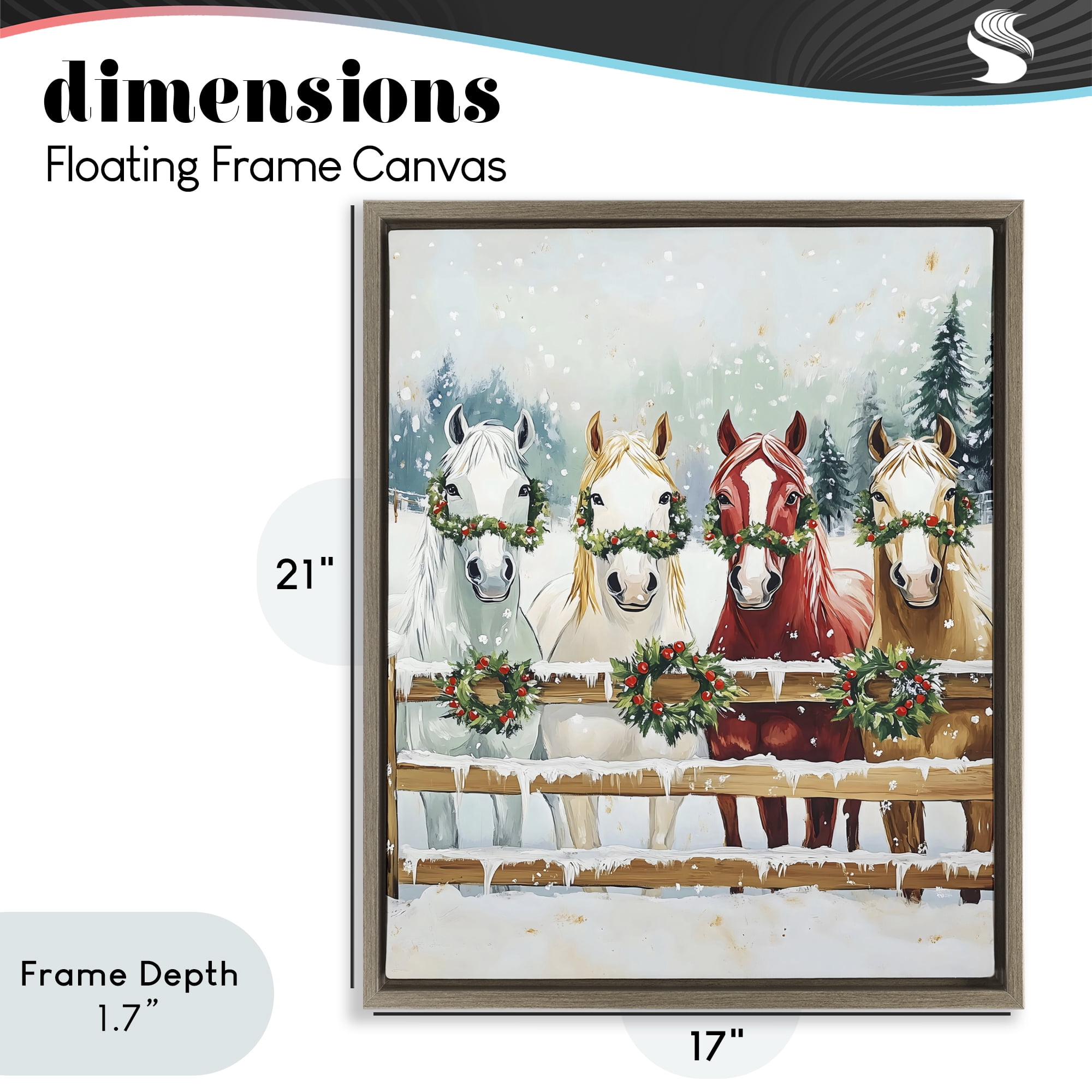 Stupell Industries Christmas Horses with Holly Wreaths Brown Framed Floater Canvas Wall Art, design by The Prints Vibe