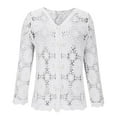thumbnail image 4 of Zedker Casual Women'S Lace Decoration Openwork Knitted Cardigan Sweaters,Classic Soft V-Neck Long Sleeve Lace Tops for Fall Winter,White,XXL, 4 of 6