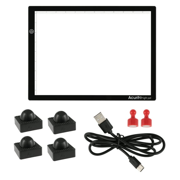 Acurit Artist Designer Light Up Tracing Pad Bundle, Includes 1 Portable LED Trace Light Pad and 4 Adjustable Angle Clips for Tattoo Drawing, Streaming, Sketching, Animation, Stenciling