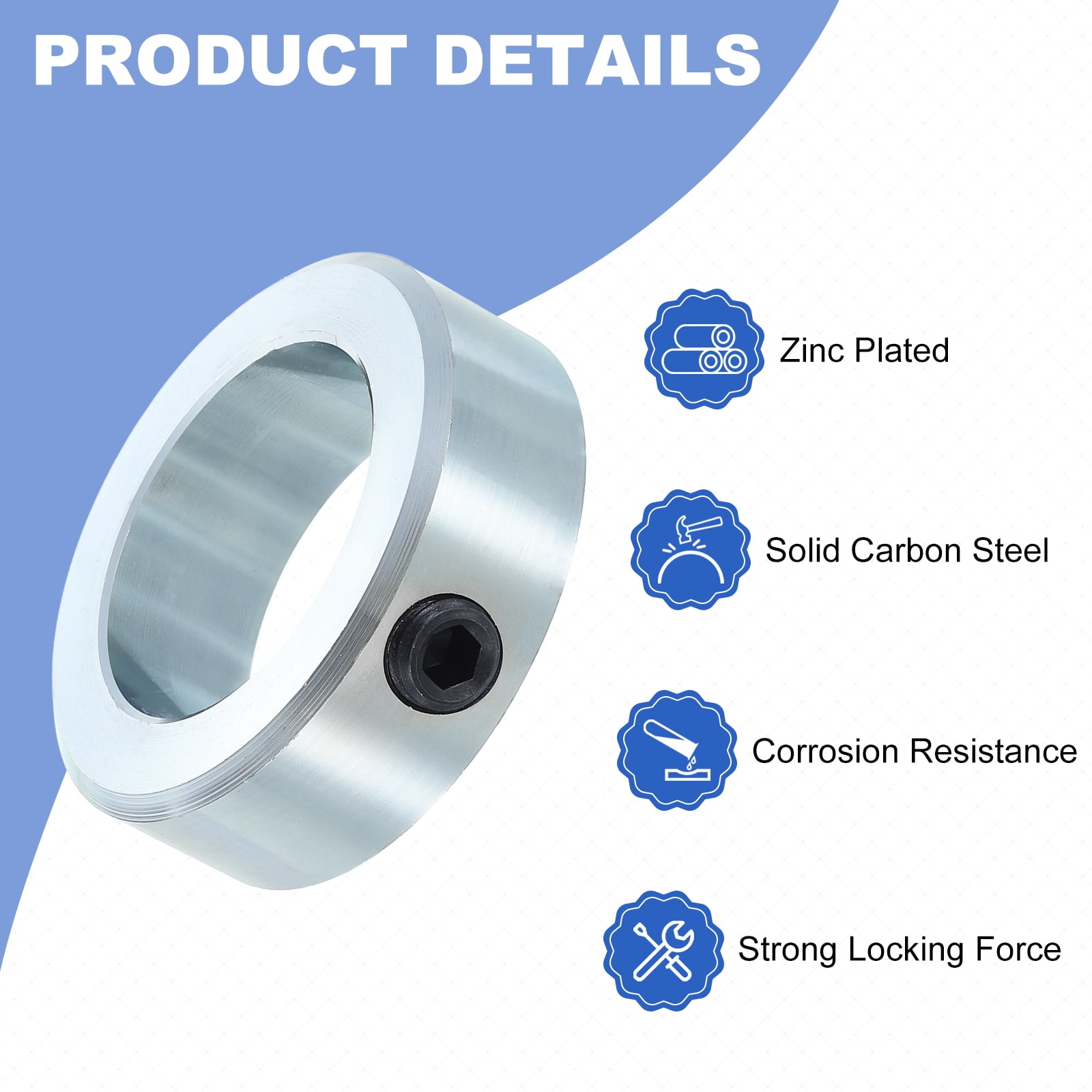 Uxcell Set Screw Collars 1-13/16" Bore Zinc Plated Steel Shaft Collars, 2-3/4" OD, 7/8" Width Axle Collar Clamp for Linear Rod Shaft Guide