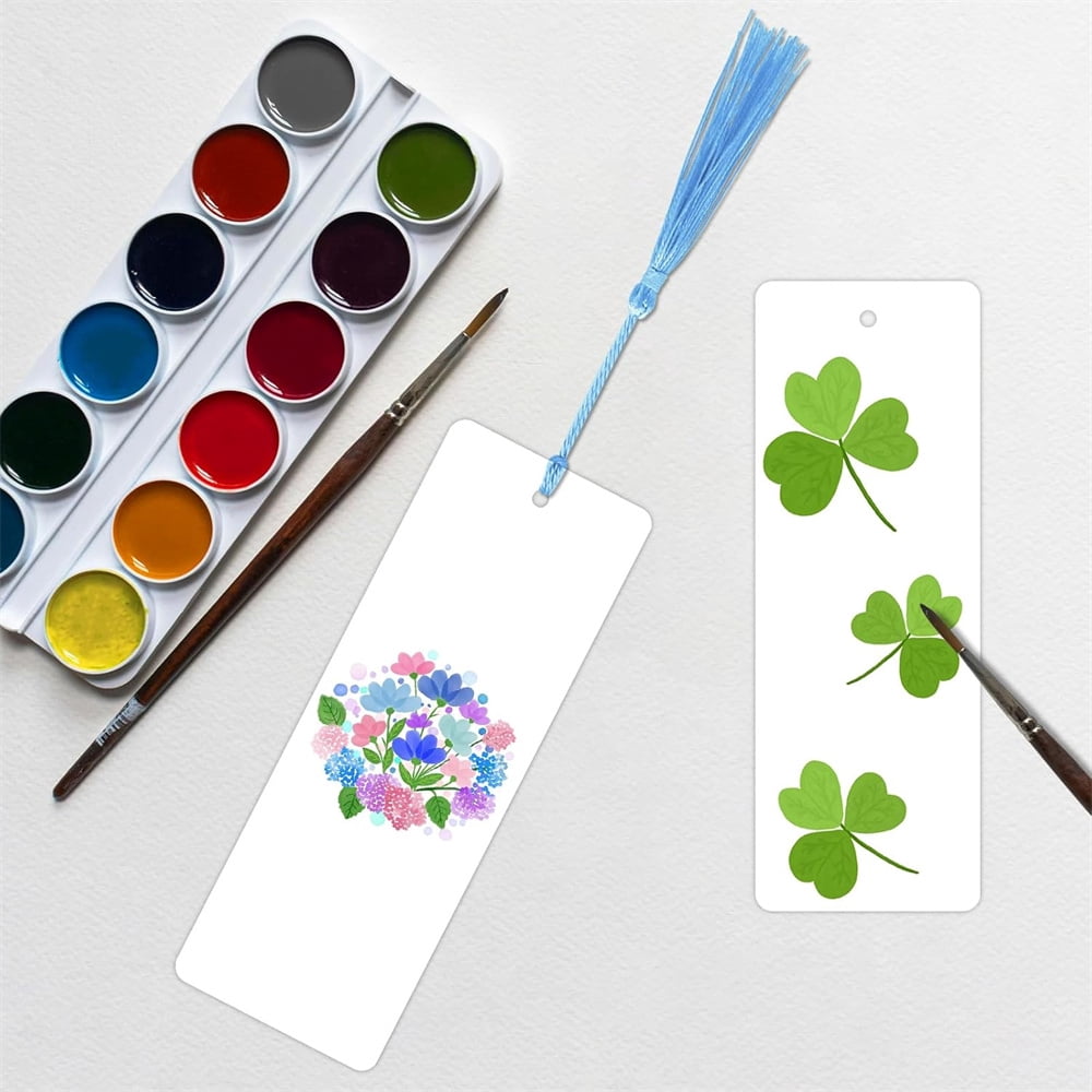 MODANU 100 Pcs Blank Bookmarks with 100 Pcs Tassels, DIY Bookmarks Bulk, Heavyweight Paper Book Marks Making Kits for Classroom Projects and DIY Craft, 6 x 2 Inches