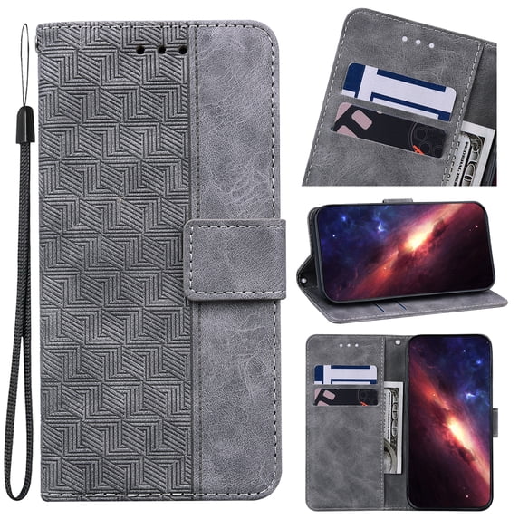Wallet Case for Samsung Galaxy S23 Plus, Geometric Embossed Pattern Card Slots Holder PU Leather Flip Folio Cover with Magnetic Clasp Kickstand Shockproof Case for Samsung Galaxy S23 Plus,Gray