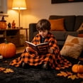 thumbnail image 5 of QISIWOLE Black and Orange Buffalo Plaid Blanket, 27x39in Soft Halloween Flannel Blanket for Sofa, Orange Checkered Plaid Fall Christmas Couch Throw, Warm Cozy Fall Bed Blanket Decor Gift, 5 of 6