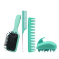 thumbnail image 1 of Juego de peines profesionales para cabello con cepillo de silicona, peine de dientes anchos y cola de rata, ideal para salón o uso en casa, color verde, pack de 4., 1 of 6