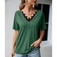 thumbnail image 5 of Camisa de manga corta con cuello en V de encaje para mujer, moda de verano, informal, adelgazante, blusa de manga corta de verano para mujer, OD verde L, 5 of 8