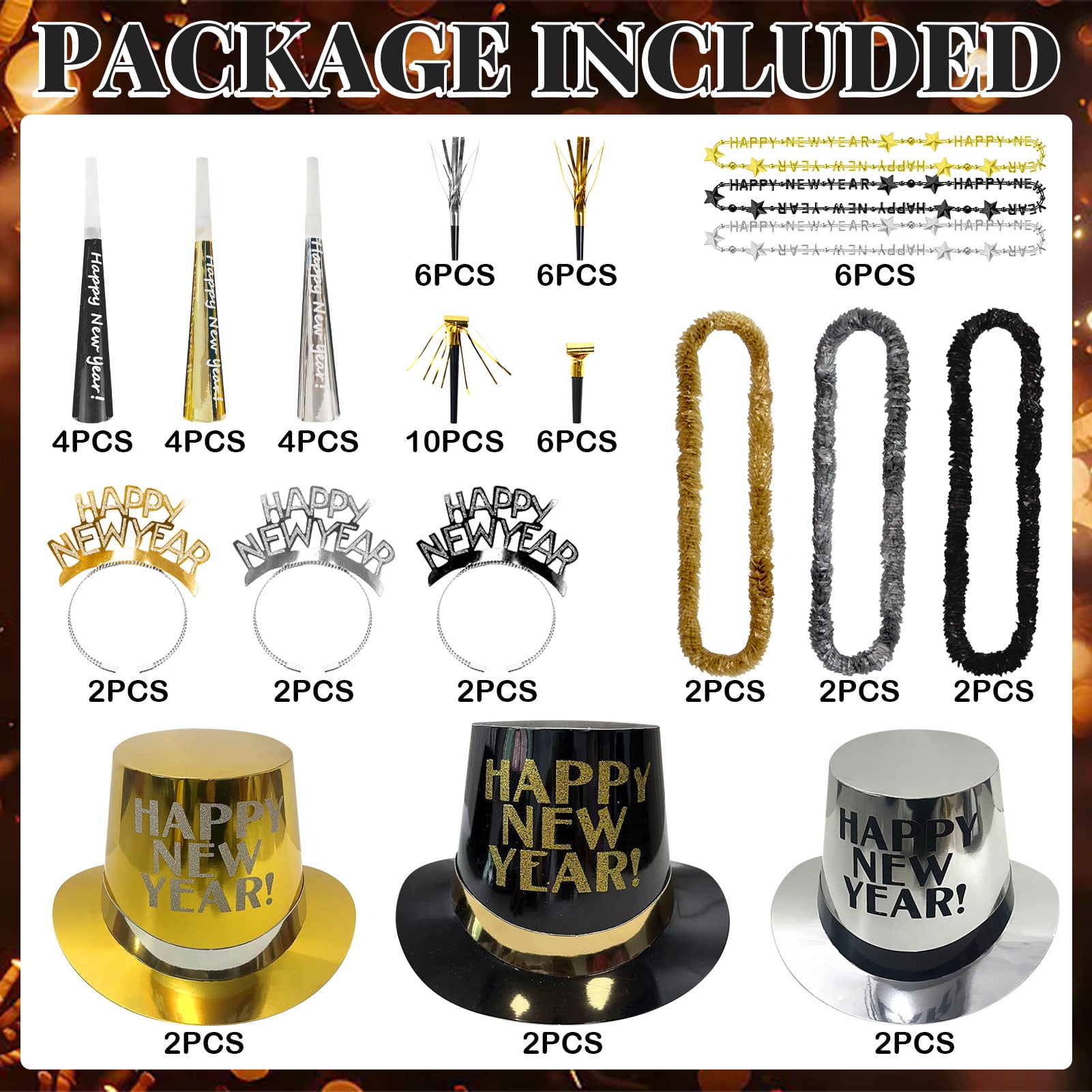 Tumao New Years Eve Party Supplies 2026, New Years Decorations 2026, Accessories includes Headband Tiara, Party Horns