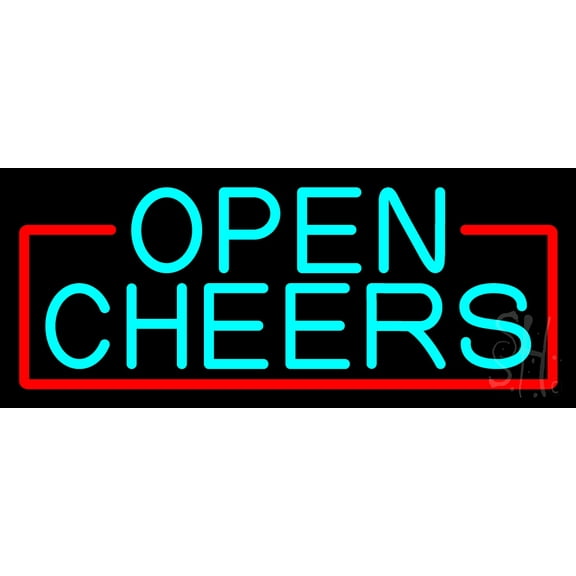 Turquoise Cheers With Red Border LED Neon Sign 10 x 24 - inches, Clear Edge Cut Acrylic Backing, with Dimmer - Bright and Premium built indoor LED Neon Sign for Bar decor.