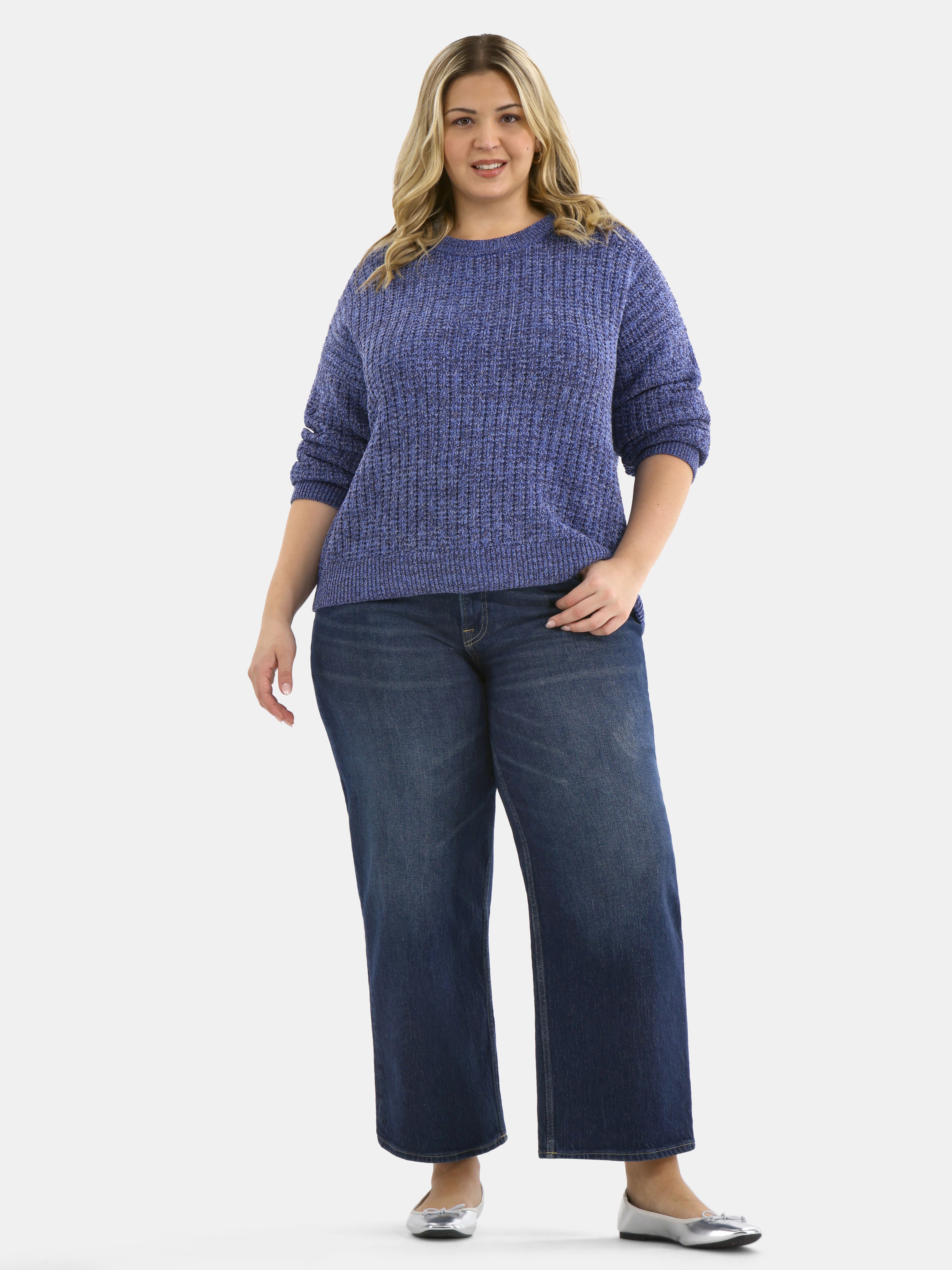 Time and Tru Women's and Women’s Plus Textured Stitch Sweater, Midweight, Sizes XS-4X
