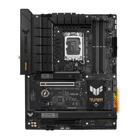 ASUS TUF GAMING B760-PLUS WIFI Intel B760 (13th and 12th Gen) LGA 1700 ATX motherboard with PCIe 5.0, three PCIe 4.0 M.2 slots, DDR5, Realtek 2.5Gb Ethernet, DisplayPort, HDMI, SATA 6 Gbps, USB 3.2 Ge