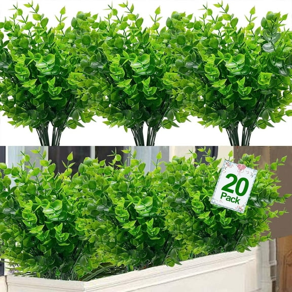 Artificial Flowers for Outdoor Summer Decoration, UV Resistant Faux Outsides Plastic Greenery Shrubs Artificial Plants Fake Flowers Planter Home Cemetery Decor(Green)