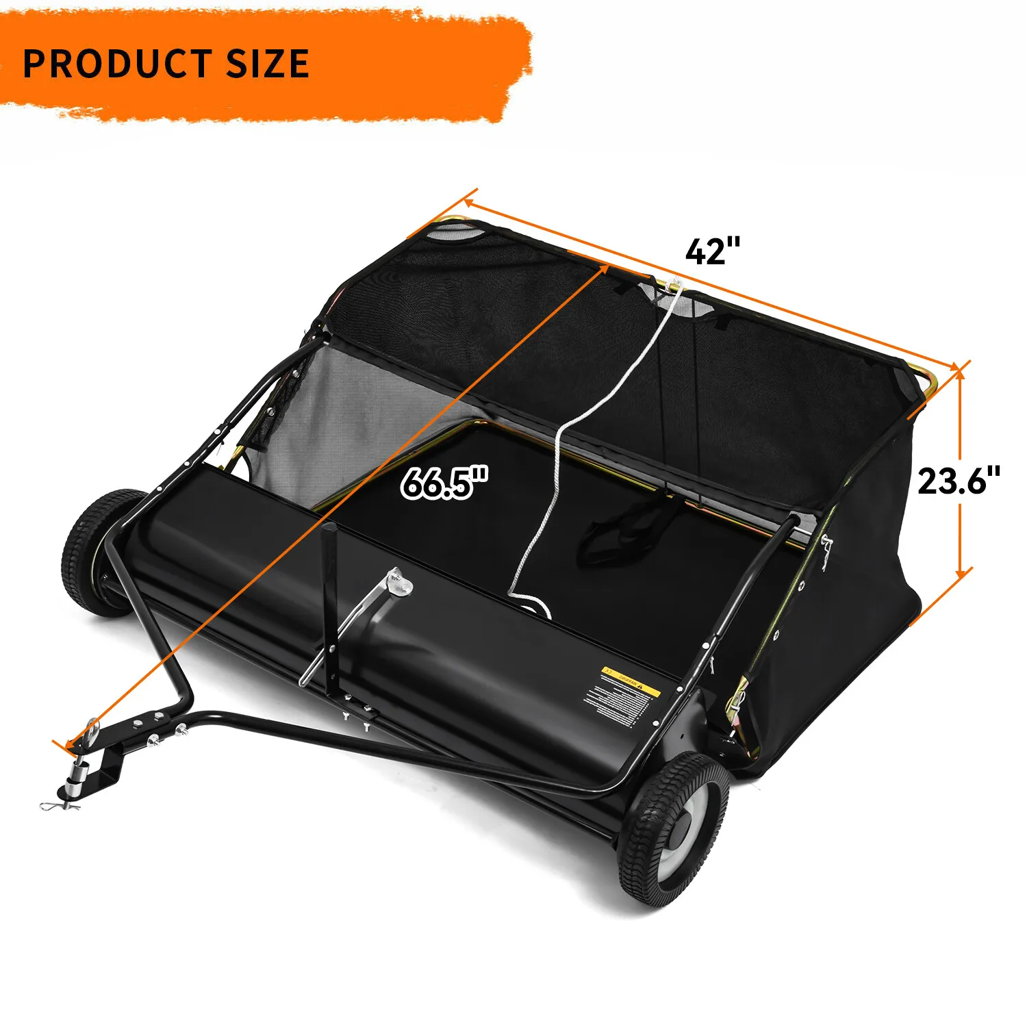 Dextrus 42 in Tow Behind Lawn Sweeper Leaf Collector for Garden Grass Lawn 12 Cu ft Capacity Tractor assembly