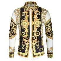 Zylanna Men's Formal Dress Shirts, Button Long Sleeve Print Fashionable Turn Down Collar Shirts White Size 2XL