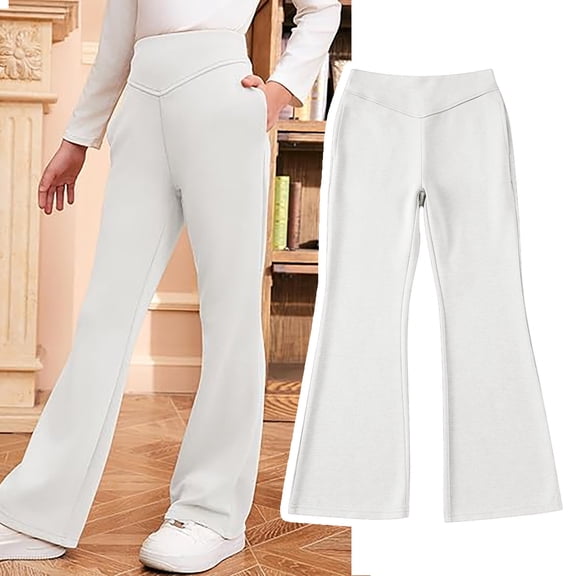 Girls Uniform Pants Pants Kids Dress Pants with Pockets Flare Leg Pants White Pants for Girls Back to School Outfits for Girls Kids Girls Clothes Size 5-6 Years
