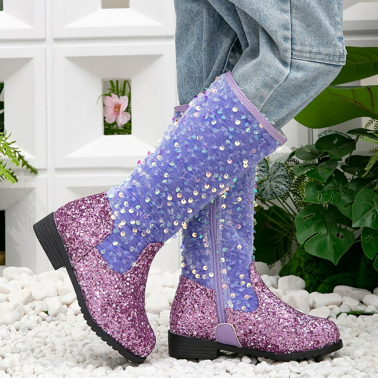 eileial Girls Boys Glitter Ankle Boots Winter Snow Boots Lace up