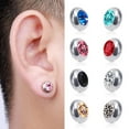 thumbnail image 3 of Eosunjian 1 Pair Ear Studs Non-Piercing Magnetic Stainless Steel Round Colored Rhinestone Embedded Men Women Earrings Fashion Jewelry Black, 3 of 13