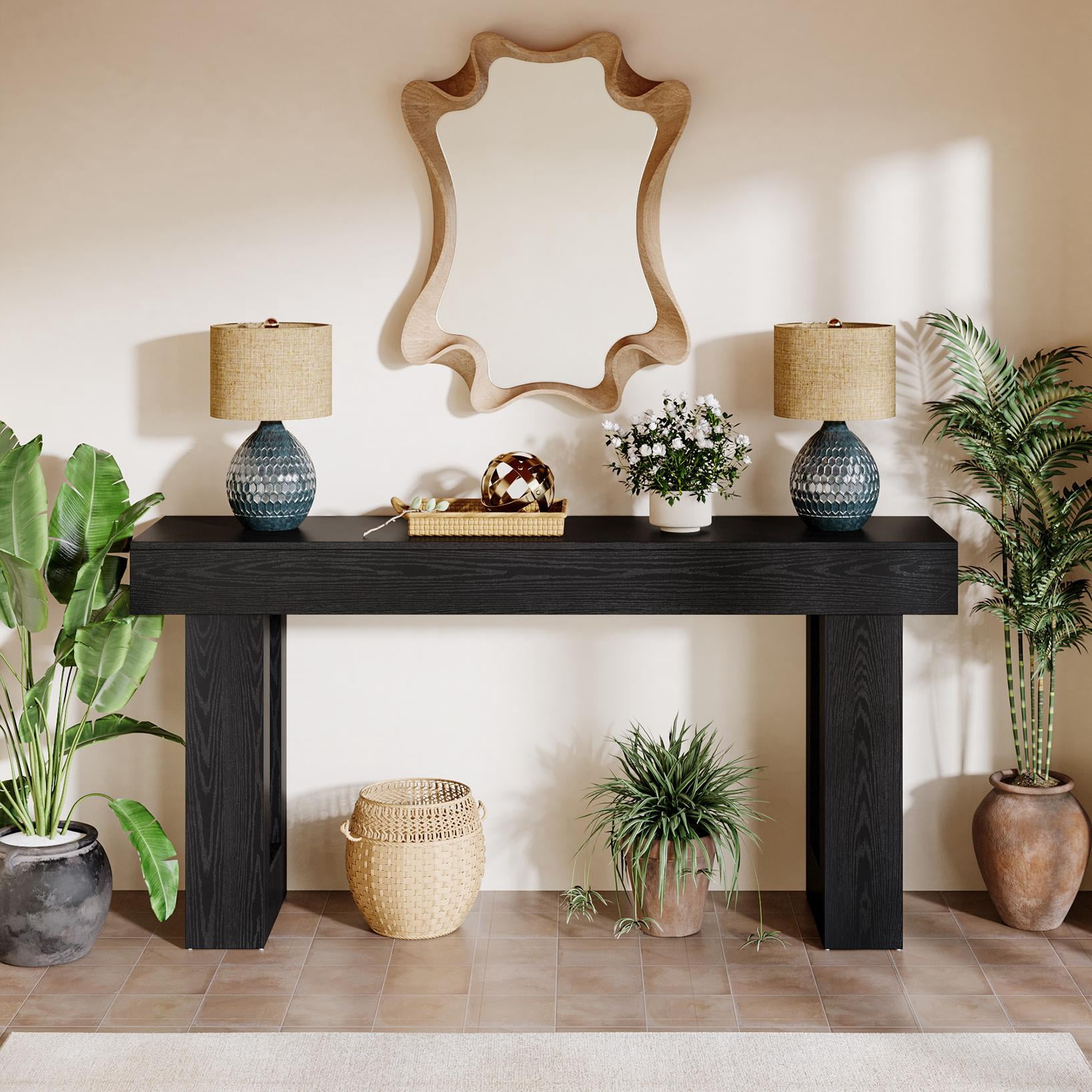 Tribesigns 63-Inch Long Console Table, Farmhouse Wooden Sofa Table Behind The Couch, Entryway Table for Entrance, Hallway, Living Room, Black