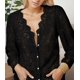 thumbnail image 4 of Blusa LUXVEER con encaje para mujer, manga larga, abullonada, negra, XXL, 4 of 8