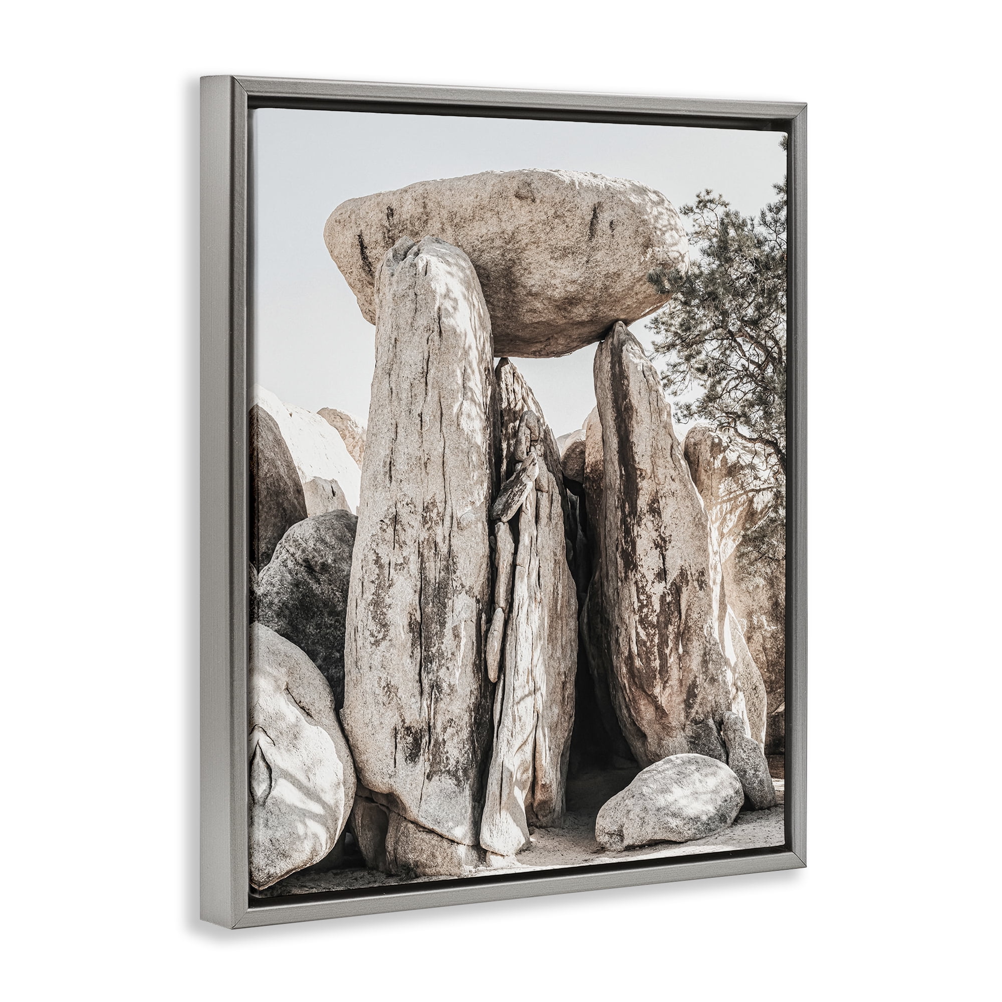 Stupell Industries Balanced Rock Formation Landscape Photography Gray Floater Framed Canvas Art Print Wall Art, 17 x 21