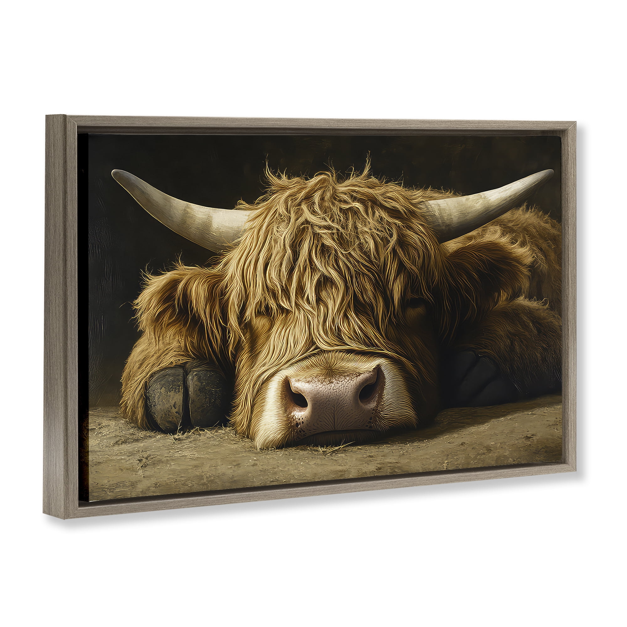 Stupell Industries Sleeping Highland Cow & Hoof Brown Framed Floater Canvas Wall Art, design by The Wands Want