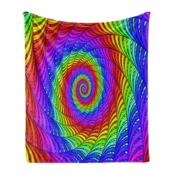 Rainbow Soft Flannel Fleece Throw Blanket, Psychedelic Spiral Pattern Vibrant Geometric Arrangement in Contemporary Style, Cozy Plush for Indoor and Outdoor Use, 50" x 60", Multicolor, by Ambesonne