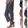 thumbnail image 4 of Cotton Linen Pants Women 2026 Summer Elastic Waist Straight Leg Loose Casual Lounge Pants with Pockets, 4 of 7