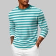 thumbnail image 2 of FRSASU Men's Shirt Striped Cotton Spandex Crewneck Long Sleeve Basic Pullover Casual Lightweight Loose Versatile Workout Tops Sky Blue, 2 of 5