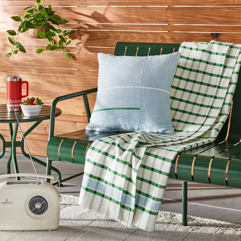 Green Checkered Woven on sale Throw Blanket