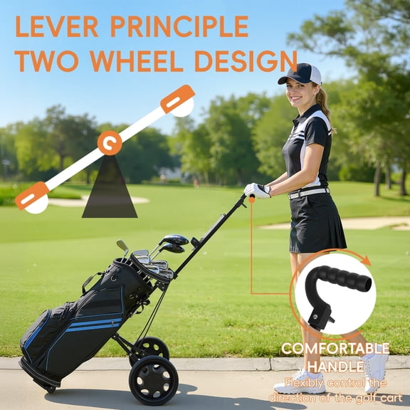 Golf Push Cart, 2 Wheel Golf Trolley, Foldable Walking Golf Cart with Wear-resistant PP Wheels, Tee Holder, Storage Scoreboard, Ball Mount TidBay