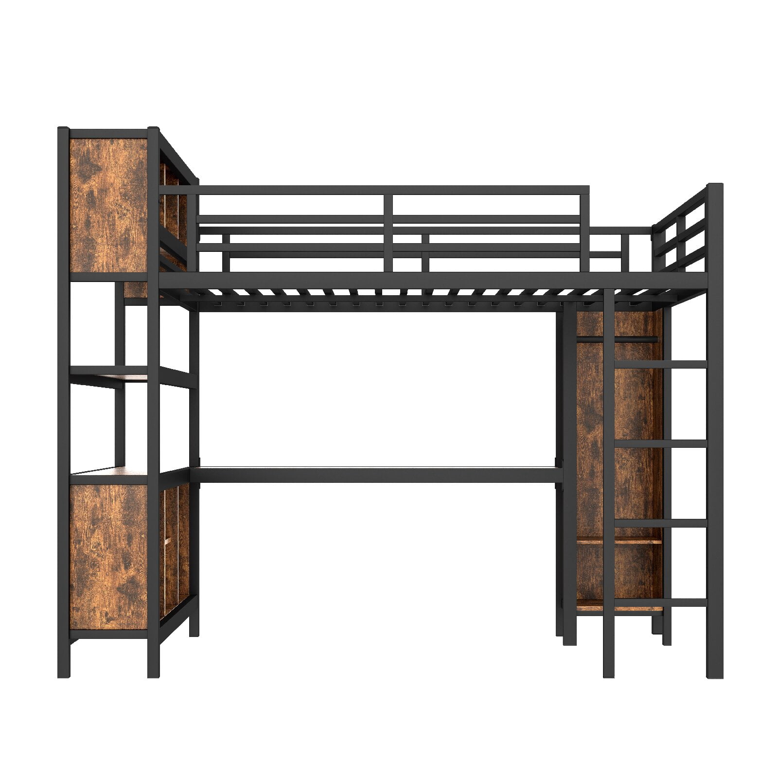 CNMMP Modern Metal Storage Queen Loft Bed with Wardrobe Black Woodgrain