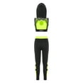 thumbnail image 4 of YIZYIF Kids Girls 3Pcs Sports Outfit Activewear Camisole Mesh Hoodie Cropped Vest Running Jogger Set Fluorescent Yellow 8, 4 of 7