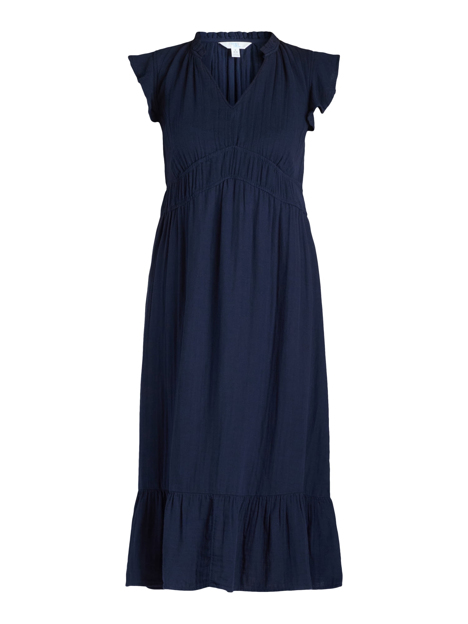 Time and Tru Women's and Women's Plus Double Cloth Midi Dress, Sizes XS-4X