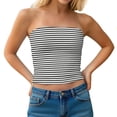 thumbnail image 3 of Avtoify Women's Solid Color Style Double-Layer Striped Tube Top, 3 of 10
