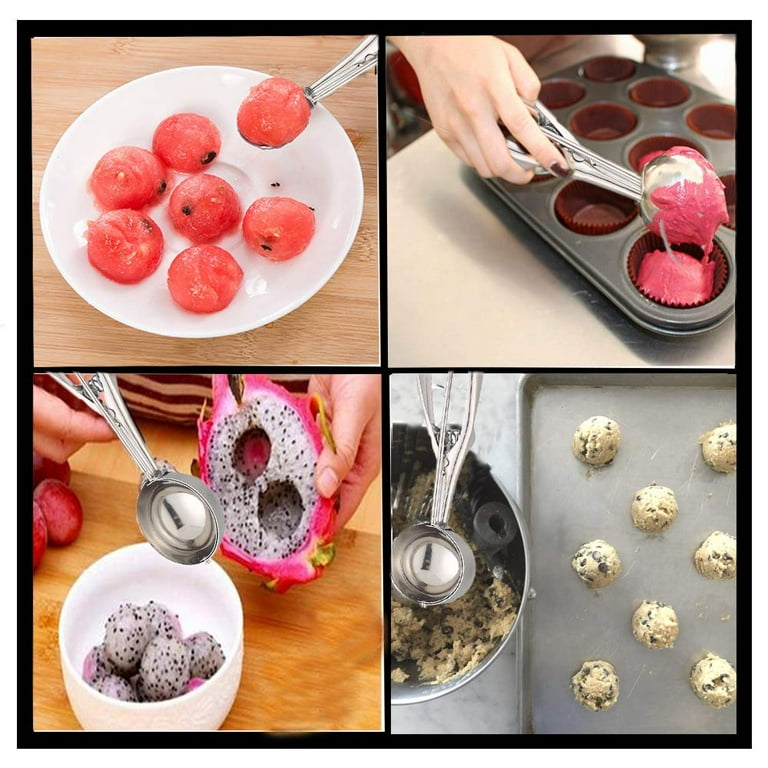3pcs Stainless Steel Cookie Scoop Set, Ice Cream Scoop Set with Trigger Set  of Large, Medium, Small Size Balls for Cookie Dough, Ice  Cream,Fruits,Cupcake or Melon Baller 