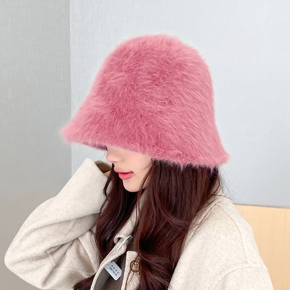 Dyfzdhu Women Bucket Hat Autumn Winter Fashion Simple Solid Color Sweet Outdoor Comfortable Warm
