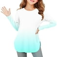 thumbnail image 3 of Efsteb Girls Long Sleeve Shirts Hem Side Slit T-Shirts Casual Soft Lightweight Long Sleeve Gradient Print Crew Neck for All-Season Styles（Mint Green，7 Years）, 3 of 7