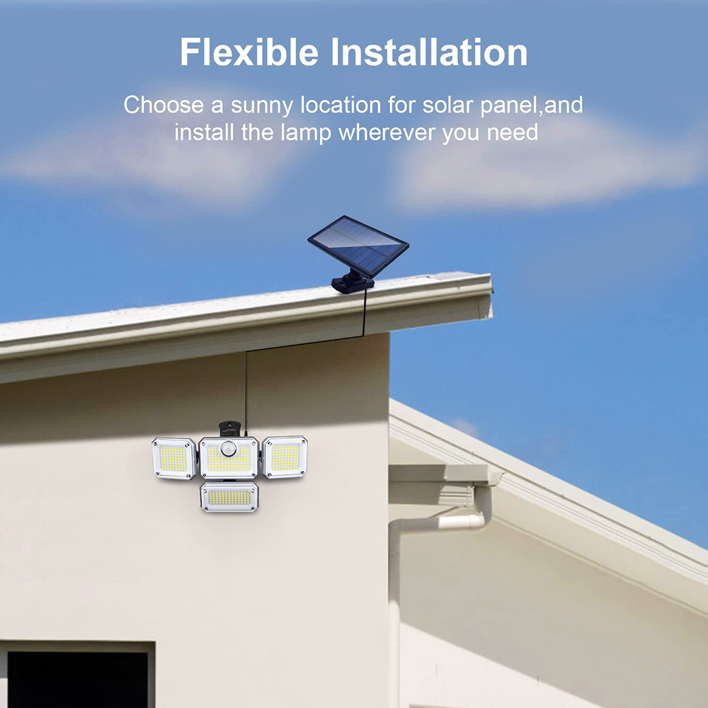 DONGPAI Solar Lights Outdoor Waterproof, 333 LED 4 Heads Motion Sensor Outdoor Lights Security Lights with Remote Flood Lights for Patio Garage Yard Entryways (Cold White 6500K)