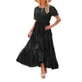 thumbnail image 2 of Summer Casual Bohemian Floral Dresses for Women Puff Short Sleeve Long Maxi Dress with Pockets, 2 of 7