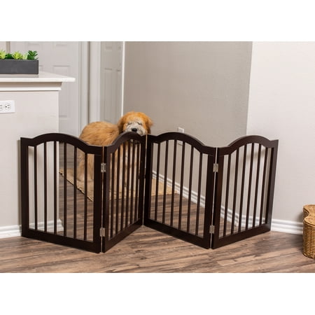 Internet's Best Pet Gate with Arched Top | 4 Panel | 24 Inch Step Over Fence | Free Standing Folding Z Shape Indoor Doorway Hall Stairs Dog Puppy Gate | Fully Assembled | Espresso | MDF