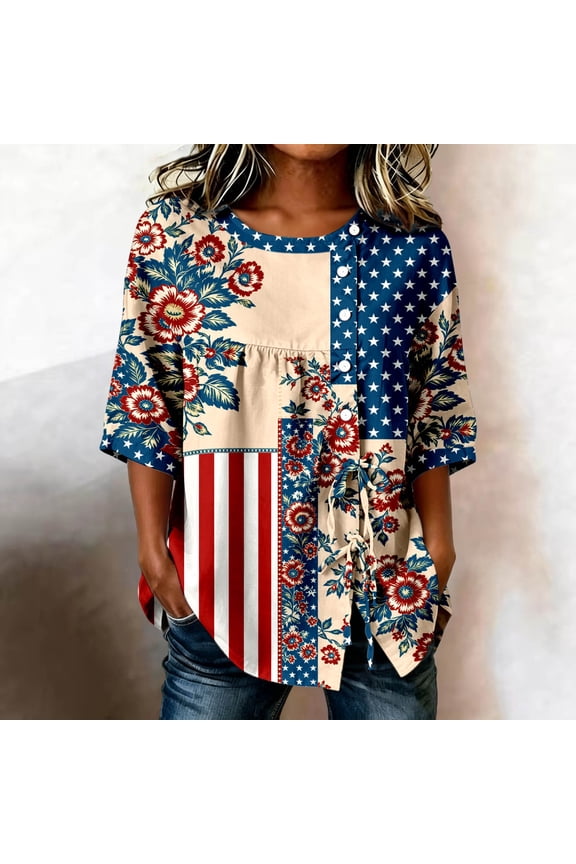 4th of July Shirts for Women, 250th Anniversary USA 1776-2026 Shirt, Summer Casual Tie Knot Front Patriotic American Flag Graphic Tees Tops