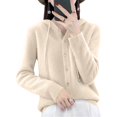thumbnail image 5 of Women's Hooded Cardigan Sweater Long Sleeve Button Front Knit Casual Open Front Cardigans with Drawstring Beige XL, 5 of 5