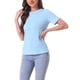 thumbnail image 4 of Camiseta básica de mujer inspirada en Chic, de cuello redondo, manga corta, textura, talla M, azul claro, 4 of 6