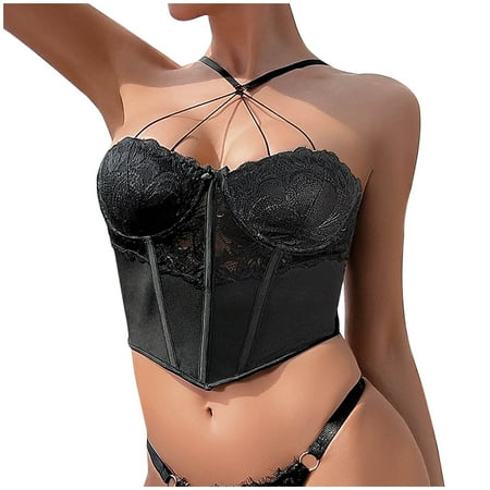 

Clearance! Holloyiver Firm Shapewear for Women Tummy Control Trendy Lace Boned Corsets Outfit Solid Erogenous Underwear Black