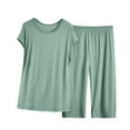 thumbnail image 2 of Summer Savings 2025 TMOYZQ Modal Pajama Sets for Women 2 Piece Oversized Baggy Crew Neck Cap Sleeve Tops with Capri Pant Sleepwear Solid Color Casual Cozy Loungewear Set, 2 of 5