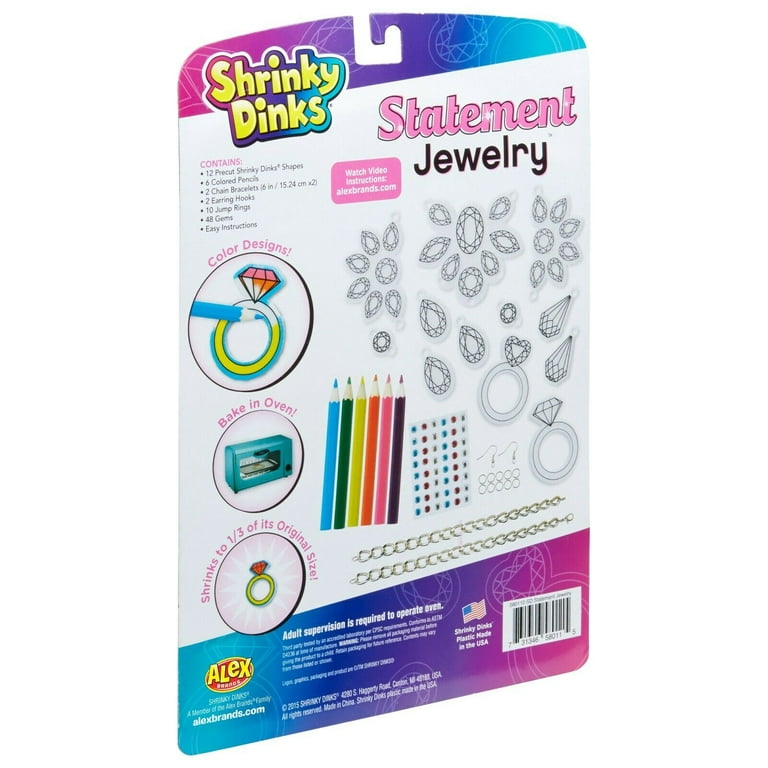 Shrinky Dinks Statement Jewelry Girls Craft -Gift Crafting Kit - Friendship  Bracelet, Necklace, Earrings, Rings