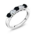 thumbnail image 2 of Gem Stone King Black Onyx and White Moissanite 5-Stone Wedding Anniversary Band Ring for Women | 925 Silver | 0.71 Cttw | Gemstone Birthstone | Wedding Engagement Anniversary Promise Ring | Size 7, 2 of 3