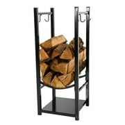 Sunnydaze Indoor/Outdoor Firewood Storage Rack with Tool Holders - Black