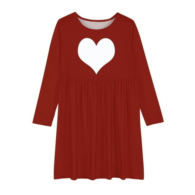 Bwiyojiz Tailles Mode 120-170 Robe à Manches Longues à Col Rond Filles Ligne Extensible Patineuse Tournoyante École Récital, 5 Ans, Cadeaux pour la Maison, Rouge