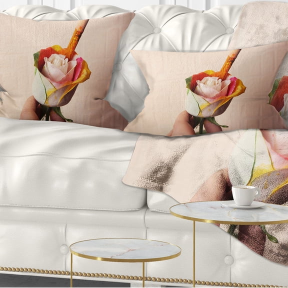 Designart Person Painting Beautiful Rose - Floral Throw Pillow - 12x20